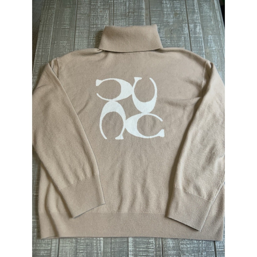 $450 Coach Women's Large Wool/Cashmere Blend Oversized Turtleneck Sweater Beige